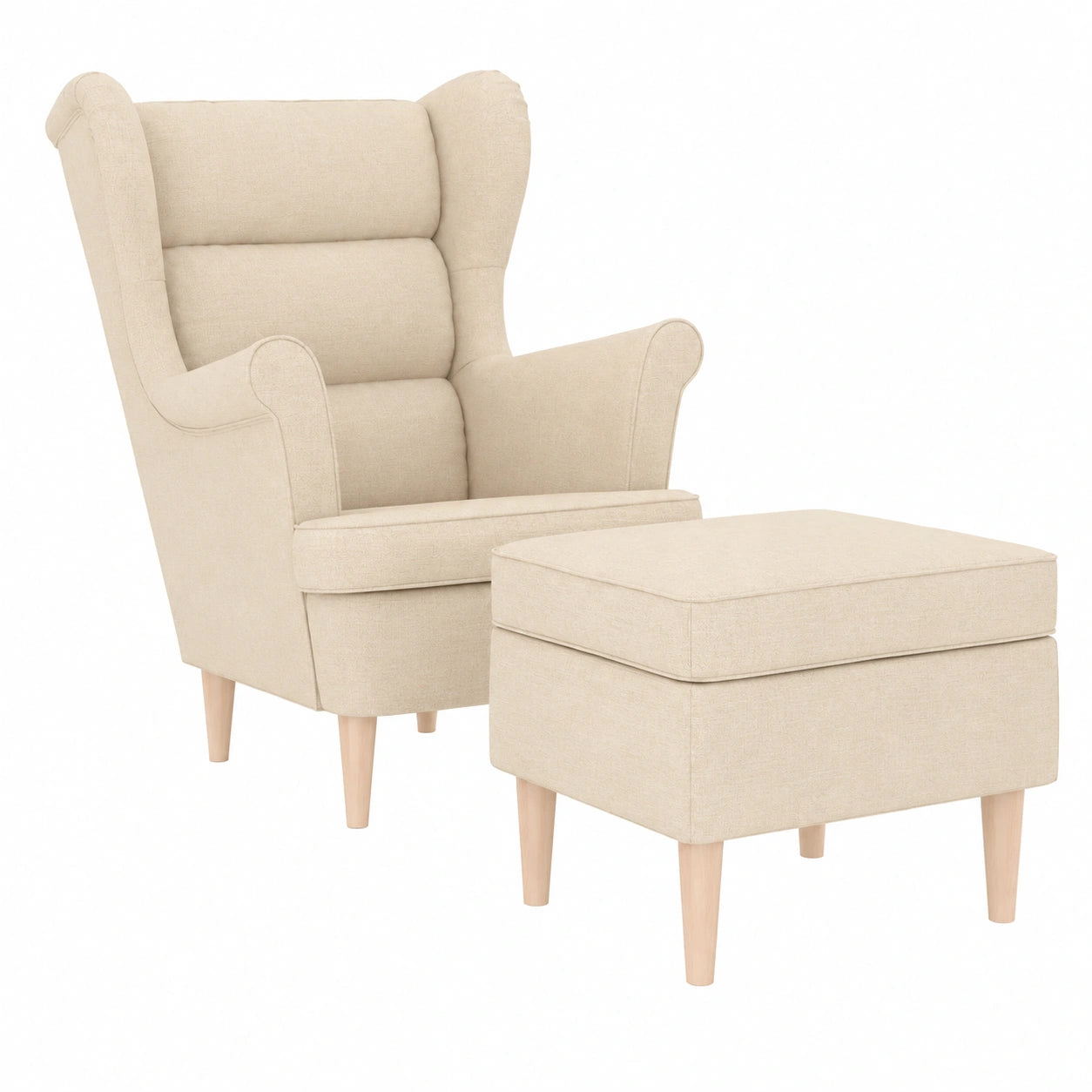 Entspannungsstuhl mit Hocker, Creme, Komfortabler Polstersessel aus Pflegeleichtem Polyester, Ergonomische Unterstützung