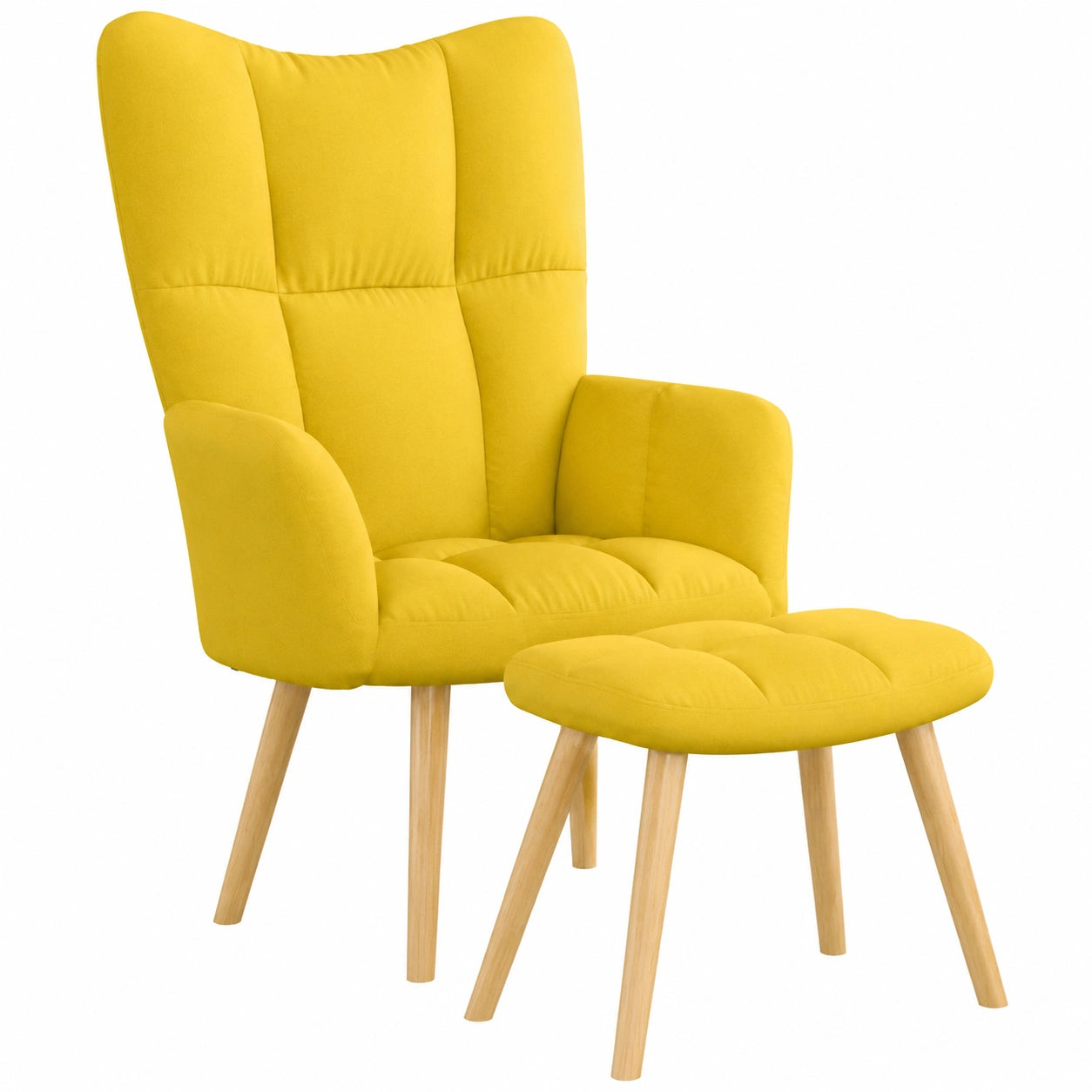 Verstellbarer Relaxsessel mit Hocker, Hellgelb, Ergonomisches Design, Weiches Polyester, Stabiler Holz-Metall-Rahmen