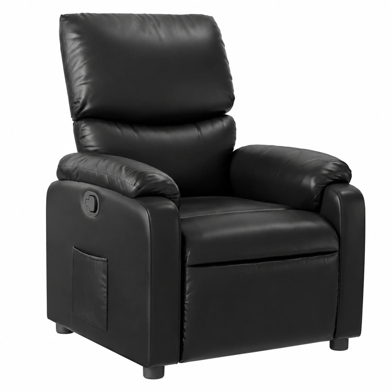 Ergonomischer Relaxsessel aus Kunstleder mit Liegefunktion und Seitentasche - Schwarz