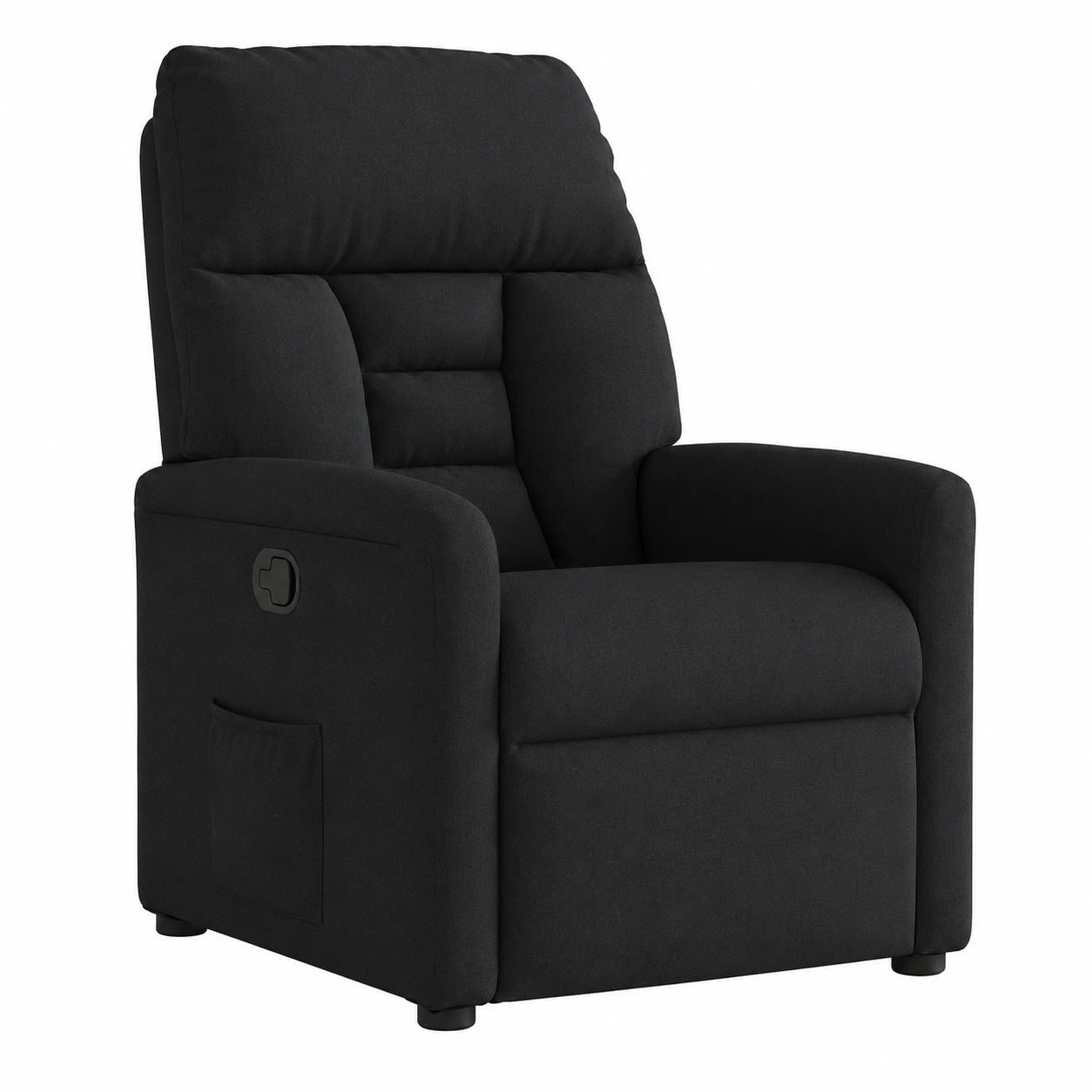 Ergonomischer Relaxsessel aus Stoff, Schwarz, mit verstellbarer Rückenlehne und stabiler Holz-Metall-Konstruktion