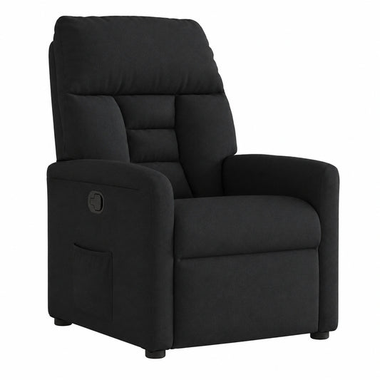 Ergonomischer Relaxsessel aus Stoff, Schwarz, mit verstellbarer Rückenlehne und stabiler Holz-Metall-Konstruktion