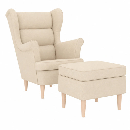 Entspannungsstuhl mit Hocker, Creme, Komfortabler Polstersessel aus Pflegeleichtem Polyester, Ergonomische Unterstützung