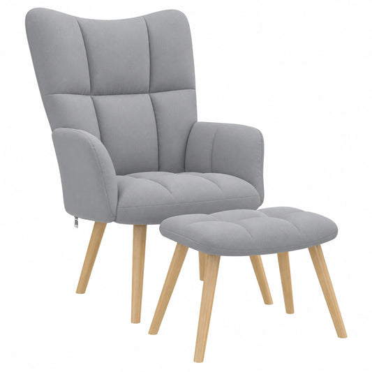 Ergonomischer Relaxsessel mit Hocker in Hellgrau aus Weichem Stoff