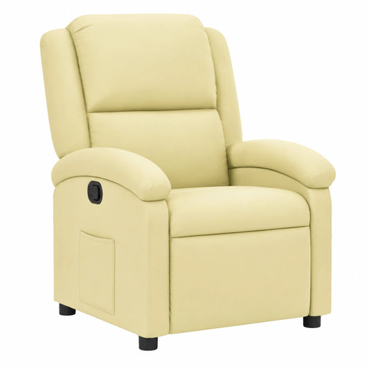 Echtleder Relaxsessel in Creme mit Liegefunktion und Seitentasche für Wohnzimmer