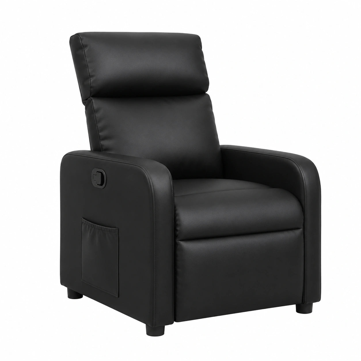 Ergonomischer Kunstleder-Entspannungssessel Schwarz mit Liegefunktion und Seitentasche