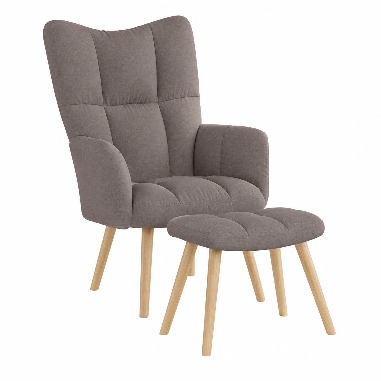 Moderner Relaxsessel mit Hocker, Taupe Stoff, Komfortpolsterung, robuster Holz-Metall-Rahmen