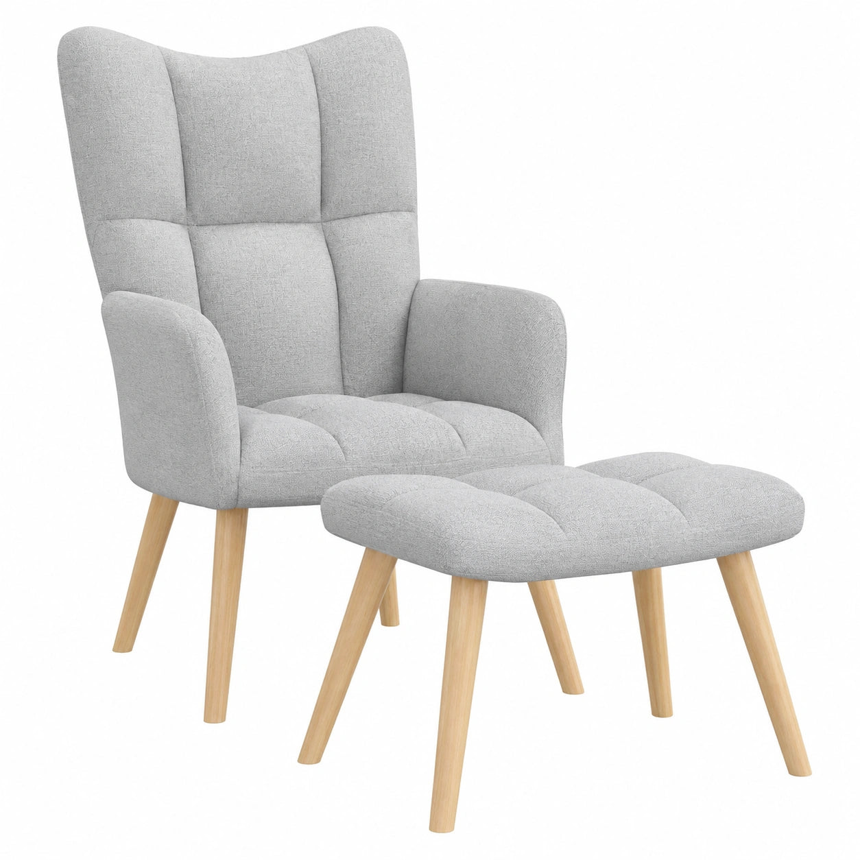 Ergonomischer Relaxsessel mit Hocker, wolkengraues Polyester, dick gepolstert