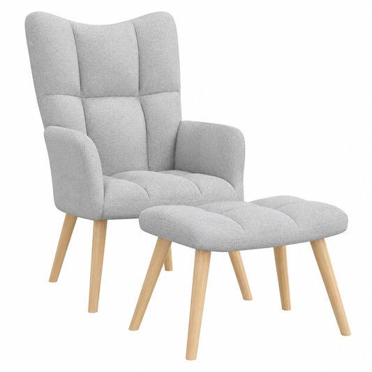 Ergonomischer Relaxsessel mit Hocker, wolkengraues Polyester, dick gepolstert
