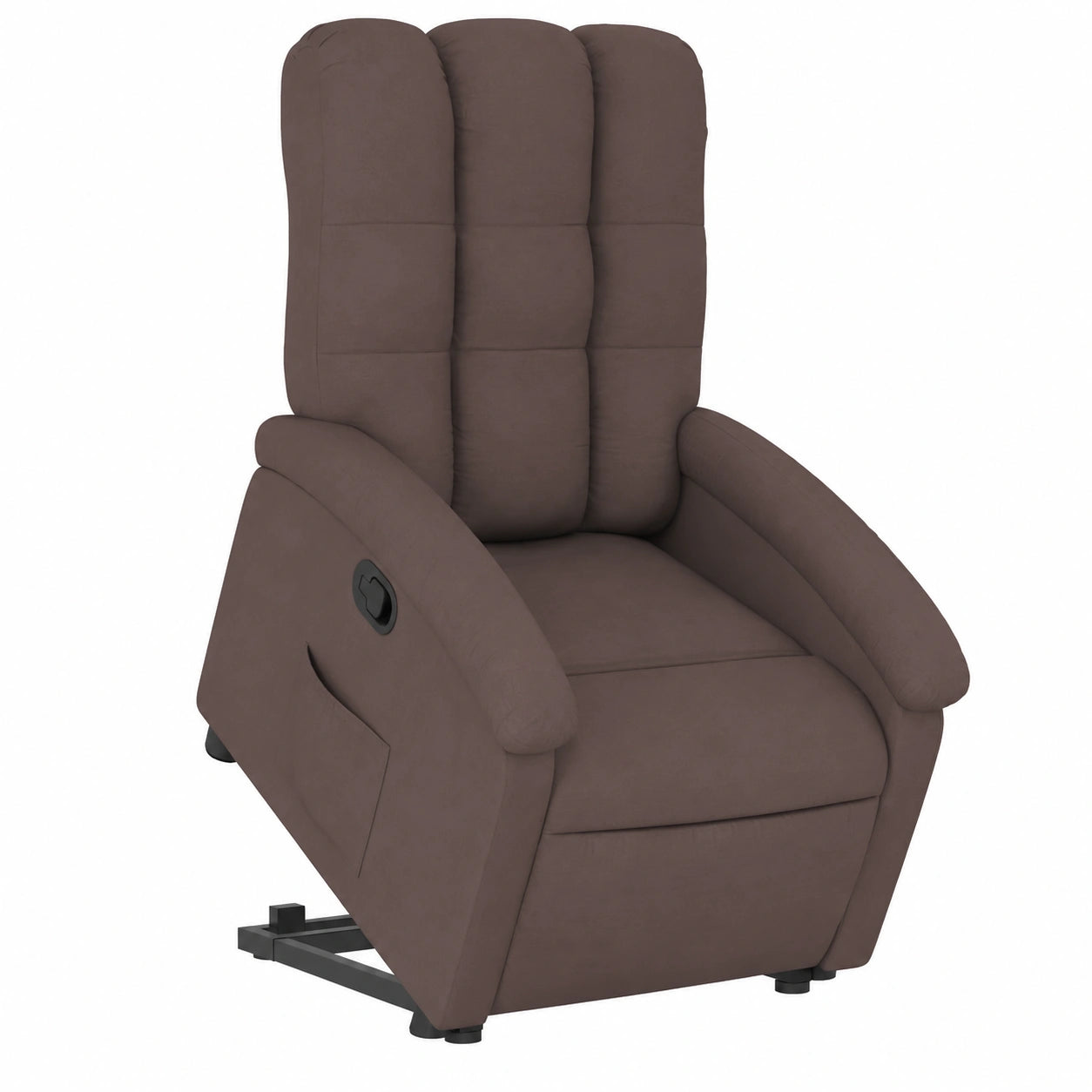 Dunkelbrauner Relaxsessel mit Aufstehhilfe und Liegefunktion, Stoff, inklusive Seitentasche