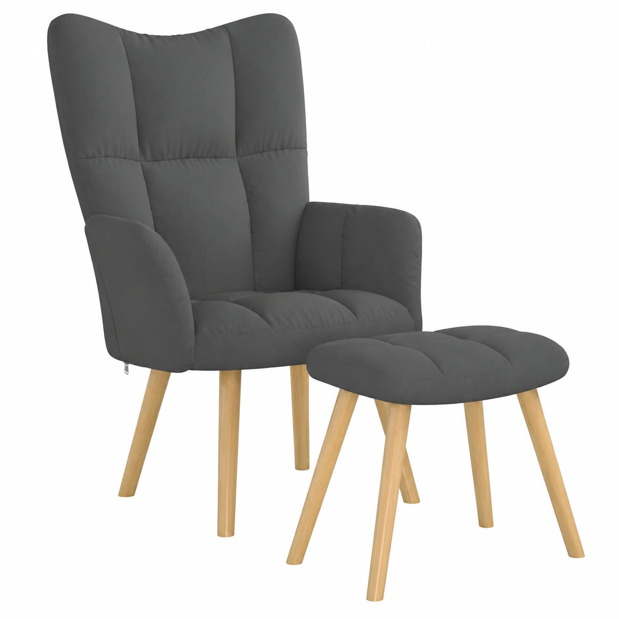 Ergonomischer Relaxsessel mit Hocker, Dunkelgrau – Komfortabler Sessel mit weicher Polsterung und stabiler Holz-Metall-Konstruktion