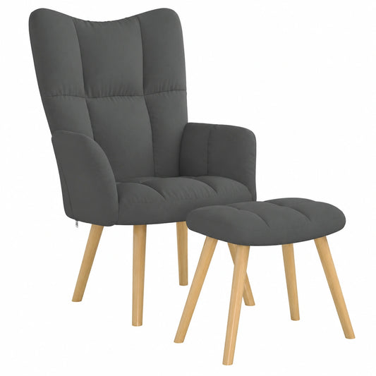 Ergonomischer Relaxsessel mit Hocker, Dunkelgrau – Komfortabler Sessel mit weicher Polsterung und stabiler Holz-Metall-Konstruktion