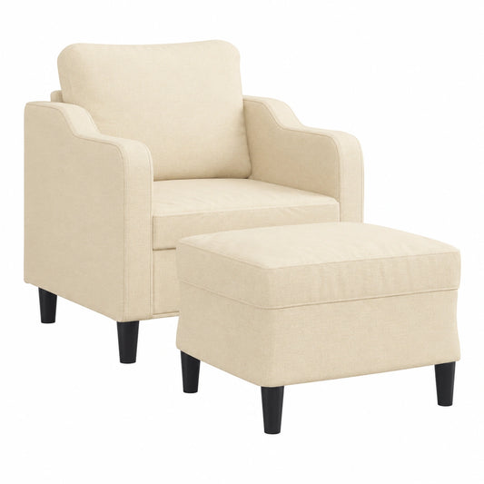 Bequemer Sessel mit Hocker in Creme, 60 cm, Dicke Polsterung, Robustes Gestell, Bis 110 kg
