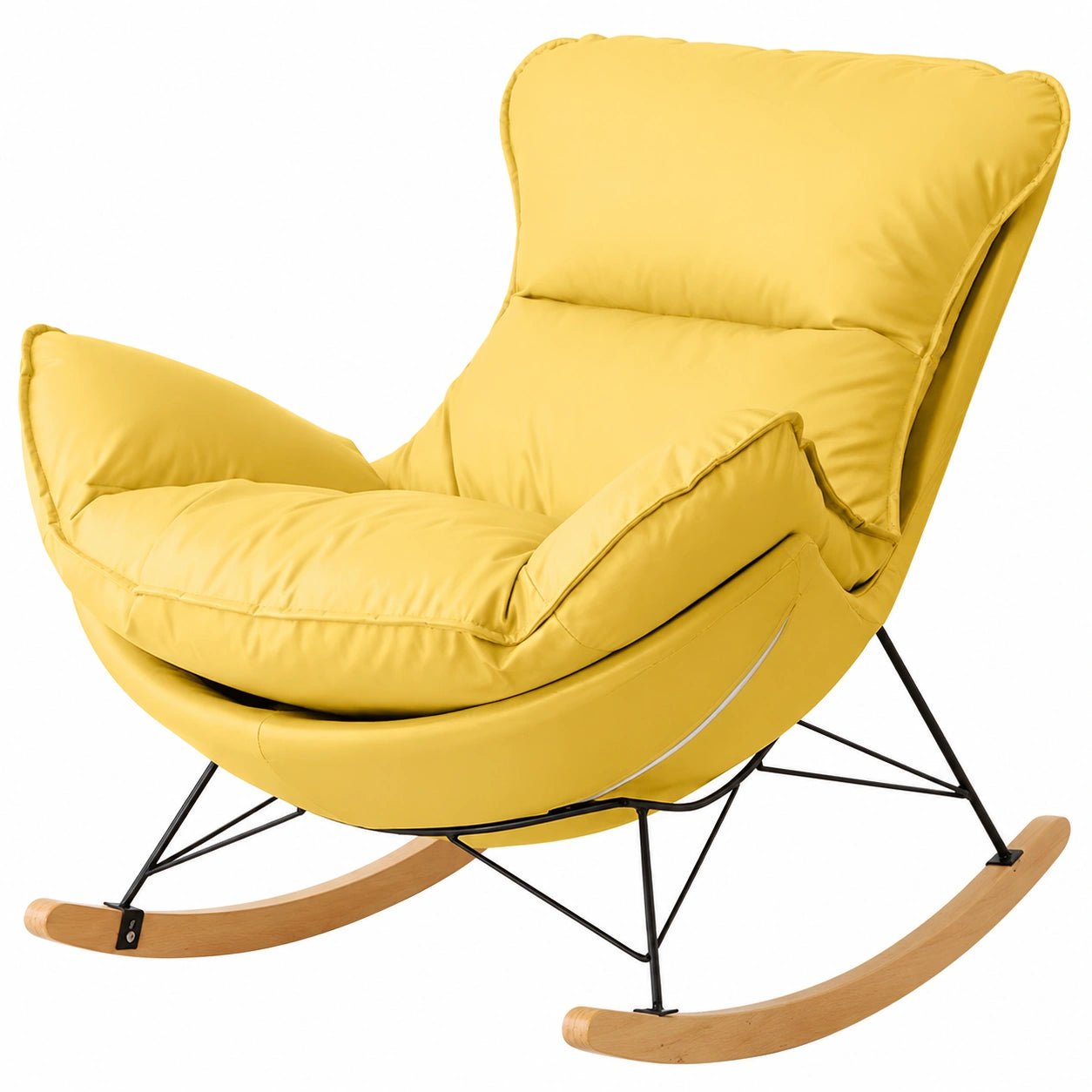 Ergonomisches Schaukelstuhl-Set mit Ottoman, gepolstertem Sitz und Stahlbeinen, modernes Design für Wohnzimmer