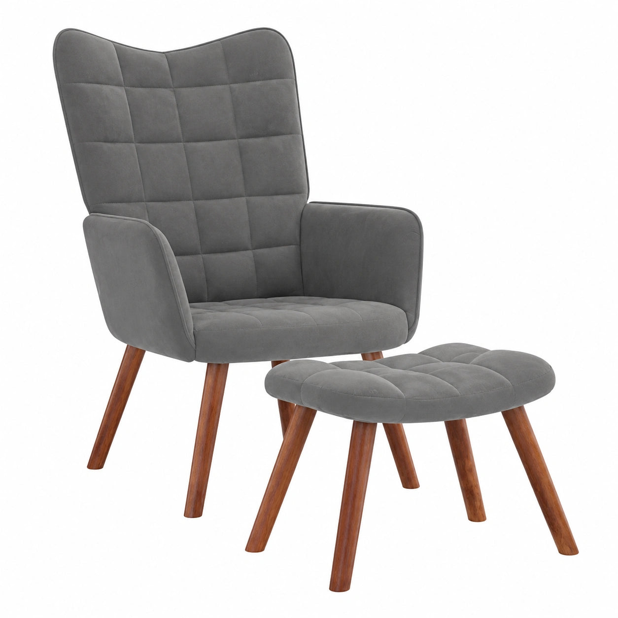 Samt Relaxsessel mit Hocker und Metallrahmen, Dunkelgrau