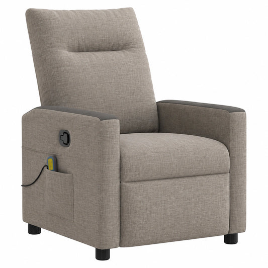 Massage-Sessel Stoff Taupe mit 6 Massagezonen, Verstellbarer Rückenlehne und Fußstütze, USB-Vibrationsfunktion, Weiche Polsterung, Seitentasche