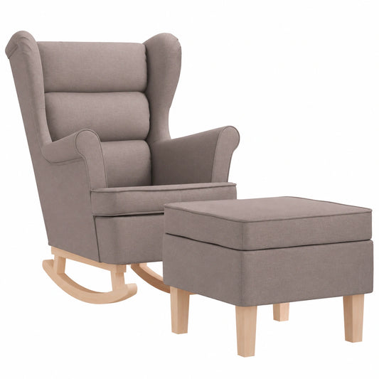 Gemütlicher Schaukelstuhl mit Hocker, Stoff in Taupe, Holzbeine, bis 110 kg, ideal für Wohn- und Schlafzimmer