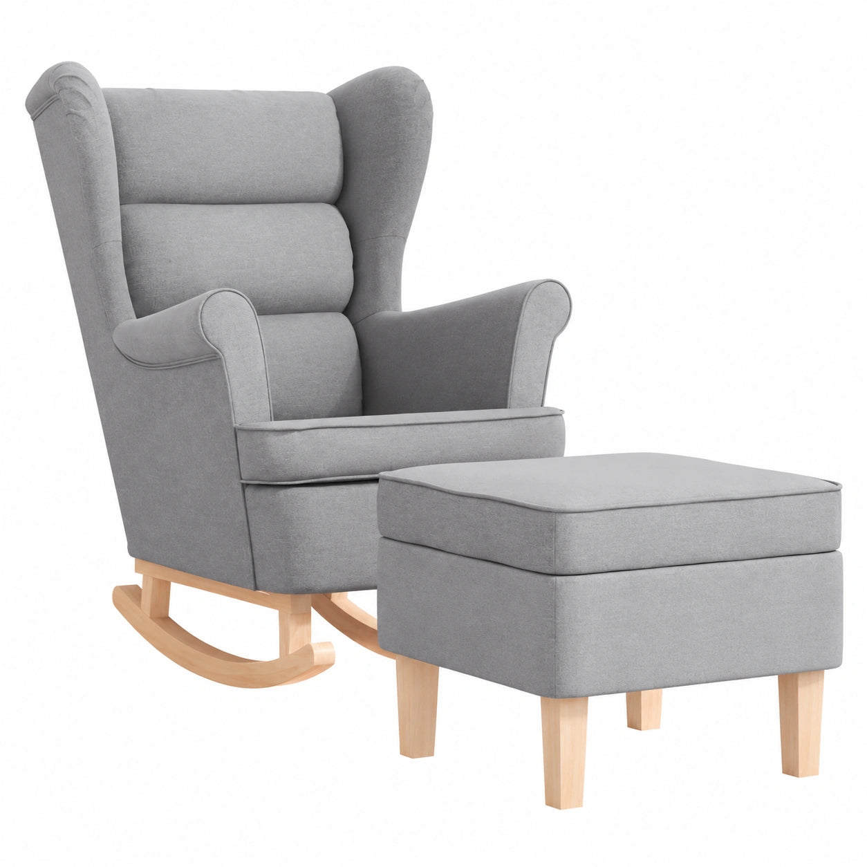 Moderner Relax-Sessel mit Fußhocker, Hellgrauer Stoff, Bequemer Schaukelstuhl für Wohnzimmer und Schlafzimmer, Bis 110 kg Tragfähigkeit