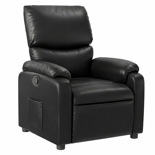 Ergonomischer Relaxsessel aus Kunstleder mit Liegefunktion und Seitentasche - Schwarz