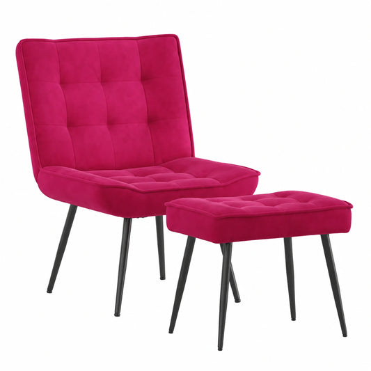 Samt Relaxsessel in Weinrot mit Fußstütze, gepolstert, Metall- und Holzrahmen, ideal für Wohnzimmer