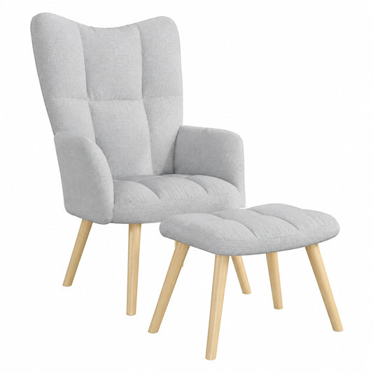 Komfortabler Relaxsessel mit Fußhocker, wolkengrauer Polstersessel aus weichem Polyester, dick gepolsterte Lehnen, stabile Konstruktion