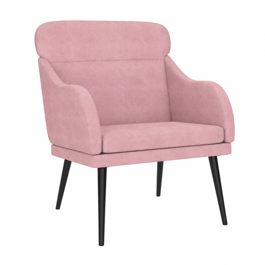 Eleganter Loungesessel in Rosa mit Samt und Metallrahmen, komfortabel gepolstert, ideale Wahl für entspannte Momente, Maße 63x76x80 cm