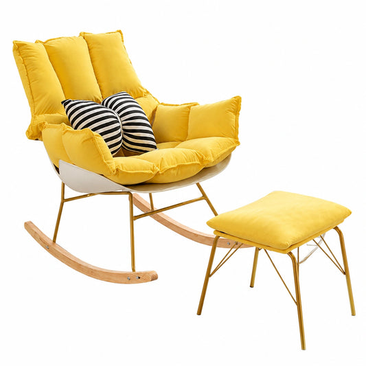 Gemütlicher Schaukelstuhl mit Fußhocker, ideal für Garten und Wohnzimmer, Entspannungssessel in Gelb