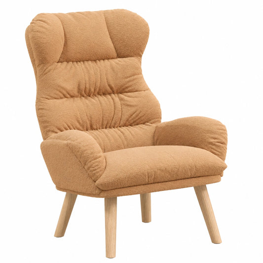 Eleganter Relaxsessel aus Sherpa-Stoff, Beige, 69x74x93 cm, gepolsterte Armlehnen, Gummiholzbeine, ideal für Wohn- oder Schlafzimmer