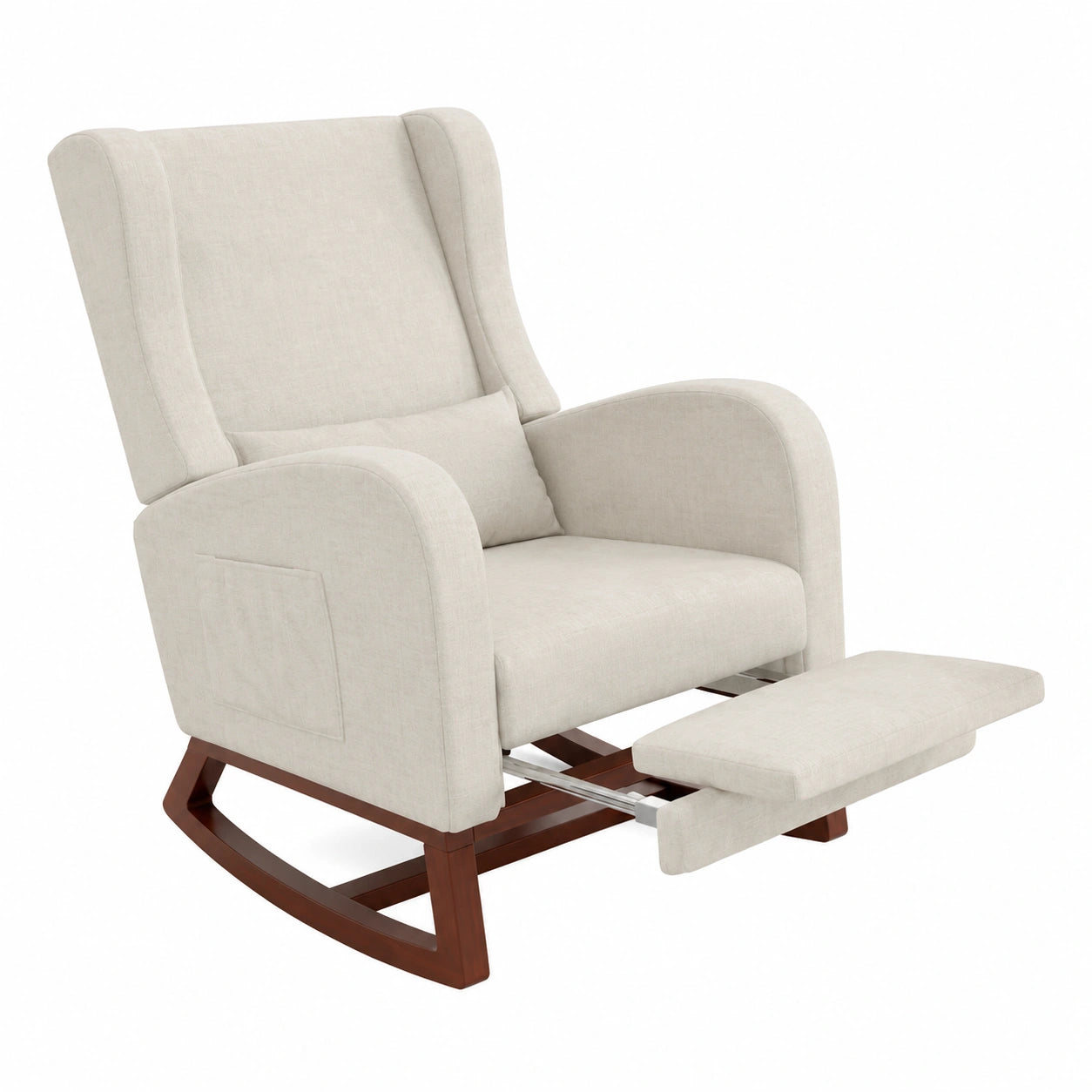 Bequemer Schaukelsessel mit Fußstütze und Seitentaschen, ideal für Wohnzimmer, Schlafzimmer und Balkon in Beige